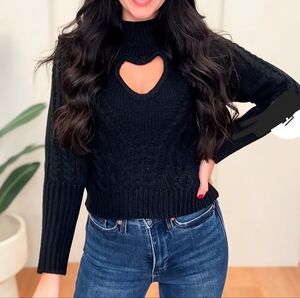 So Me Black Cable Knit Sweater with Heart Cutout **NWT IN BAG**